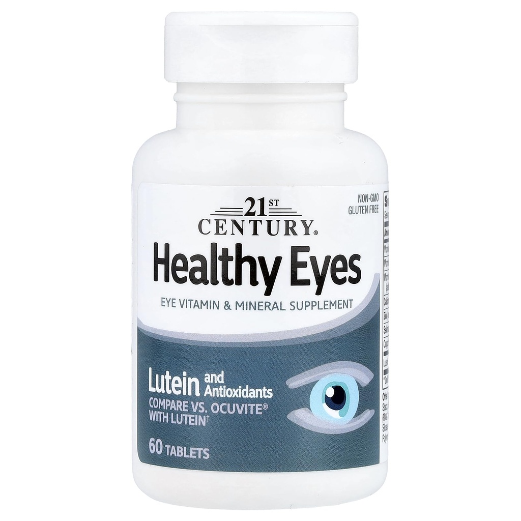 עיניים בריאות במאה ה-21 עם טבליות Lutein, (60 Count), ויטמינים עין ומינרלים תוספת עם Antioxidants for Vision Support, תוספי בריאות עיניים למבוגרים ומבוגרים, non GMO & Gluten חינם חינם חינם