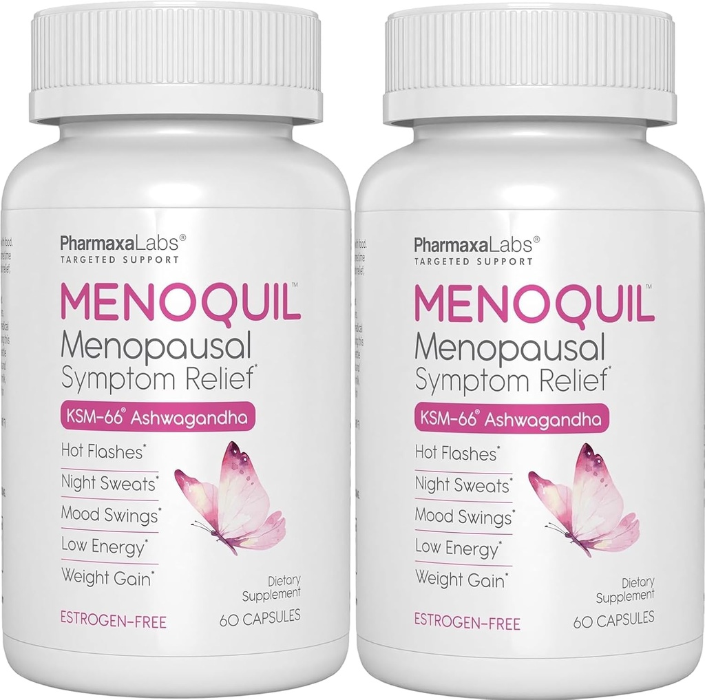 סיוע ב- Menopausal Strength Symptom Helps to Combats Menopause, Hot Flashes, Night Sweats ו- Mood Swings כדי לקדם שינה ואנרגיה מנוחה - 60 קפסולות (Pack of 2)