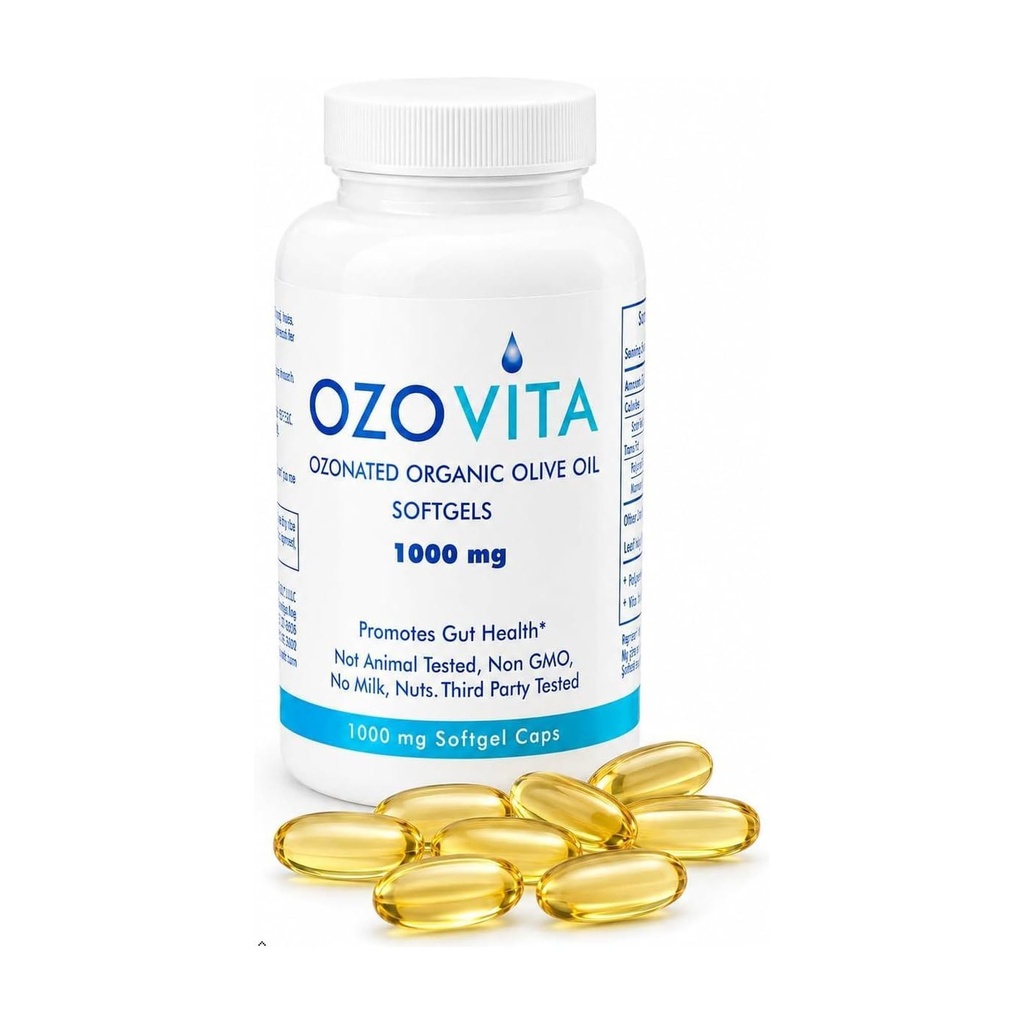 High Potency Ozonated תוספת שמן זית בתולה Softgels 1000 מ"ג | קפסולות טהורות חמצן עבור Immune Support & Gut בריאות | אורגני חמצן infused | 60 Softgels