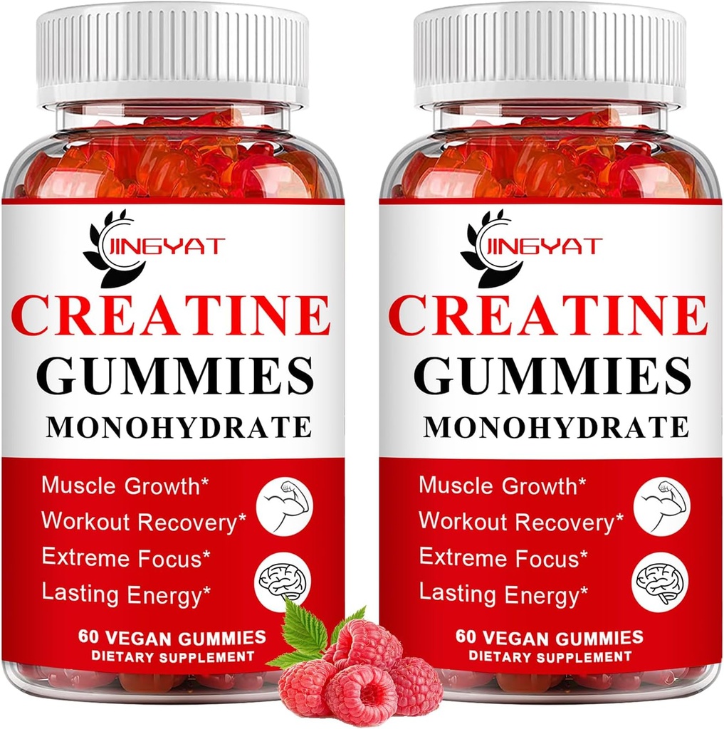 (2 Pack) Creatine Monohydrate Gummies סוכר חינם צ'ווץ קריאטין לבניית שריר,Boost Focus,Strength, Endurance, 5g Creatine Monohydrate מסטיק עבור גברים ונשים, 4X חזק יותר מאשר אבקת קפסולות
