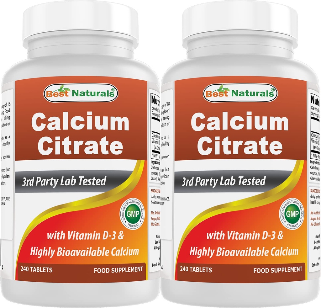 Best Naturals Calcium Citrate עם ויטמין D-3 240 טבליות (240 הרוזן)