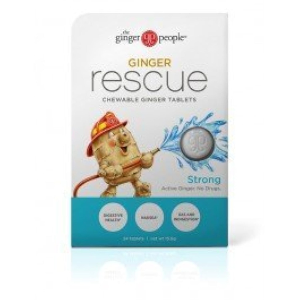 האנשים הג'ינג'ר הצלה ® Chewable Tablets Drug Free Digestive Health, 5.5 oz Chewable Tablet, חזק ג'ינג'ר פלפור, 0.55 Oz, 10 Count Caddy (240 טבליות)
