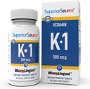 ויטמין K1 500 mcg - Power & Health Support Supplement - ויטמין K תוסף מסייע לבריאות הדם ו- Calcium Absorption - 100 טבליות לדיסקולריות