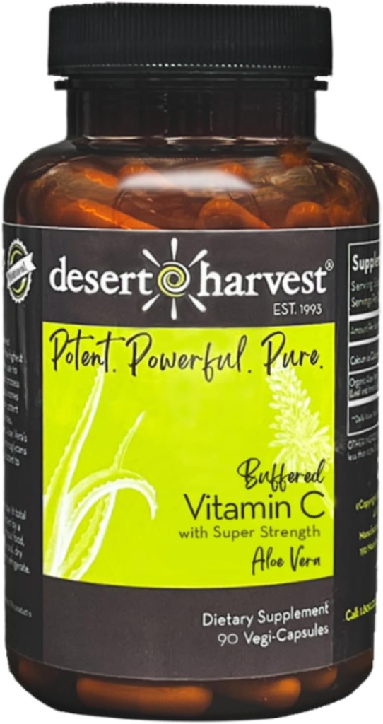 Desert Harvest Buffered ויטמין C תוסף עם Aloe Vera עבור Absorption - תמיכה אנטי-חמצן, תמיכה ב- IC - 90 קפסולות