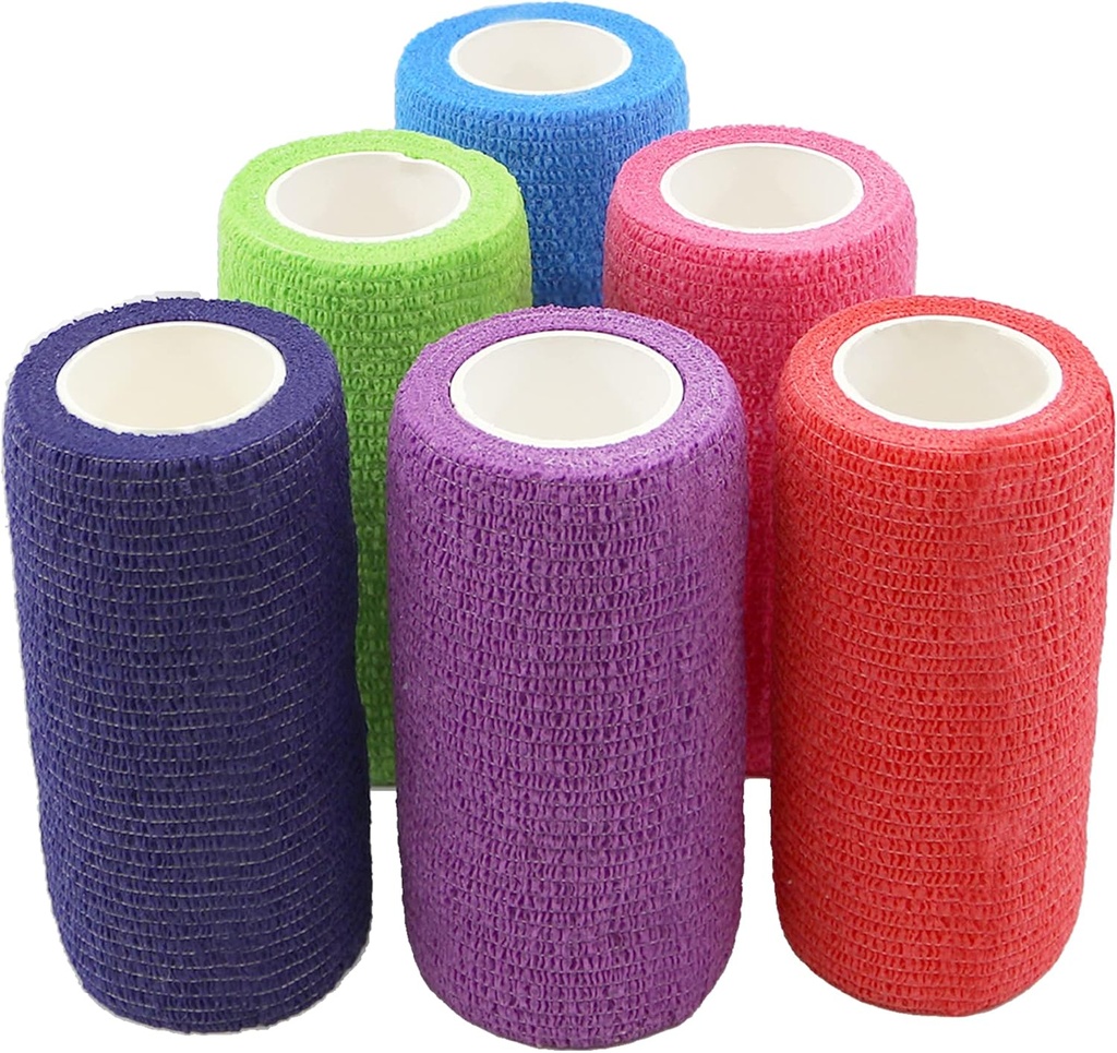 Ever Ready First Aid Self Adherent Cohesive Bandages 4" x 5 Yards - 18 Count, Rainbow Colors