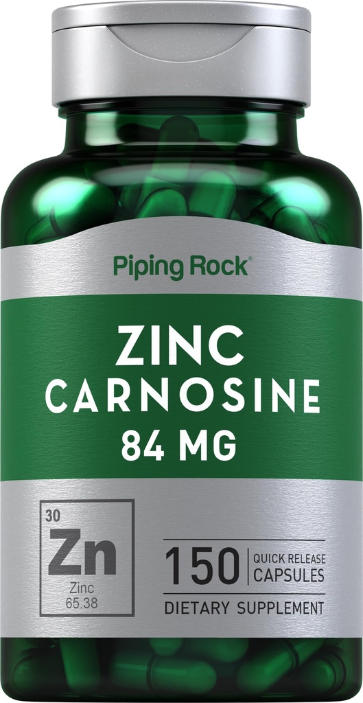 Piping Rock Zinc Carnosine תוסף | 84mg | 150 קפסולות | Non-GMO, Gluten Free