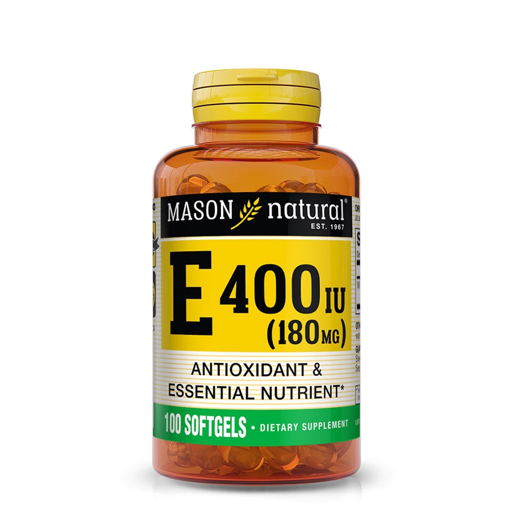 MASON NATURAL ויטמין E 180 מ"ג (400 IU) - Antioxidant and Essentialent, מערכת החיסון בריאה, עור ועיניים, תוסף גוף שלם, 100 Softgels