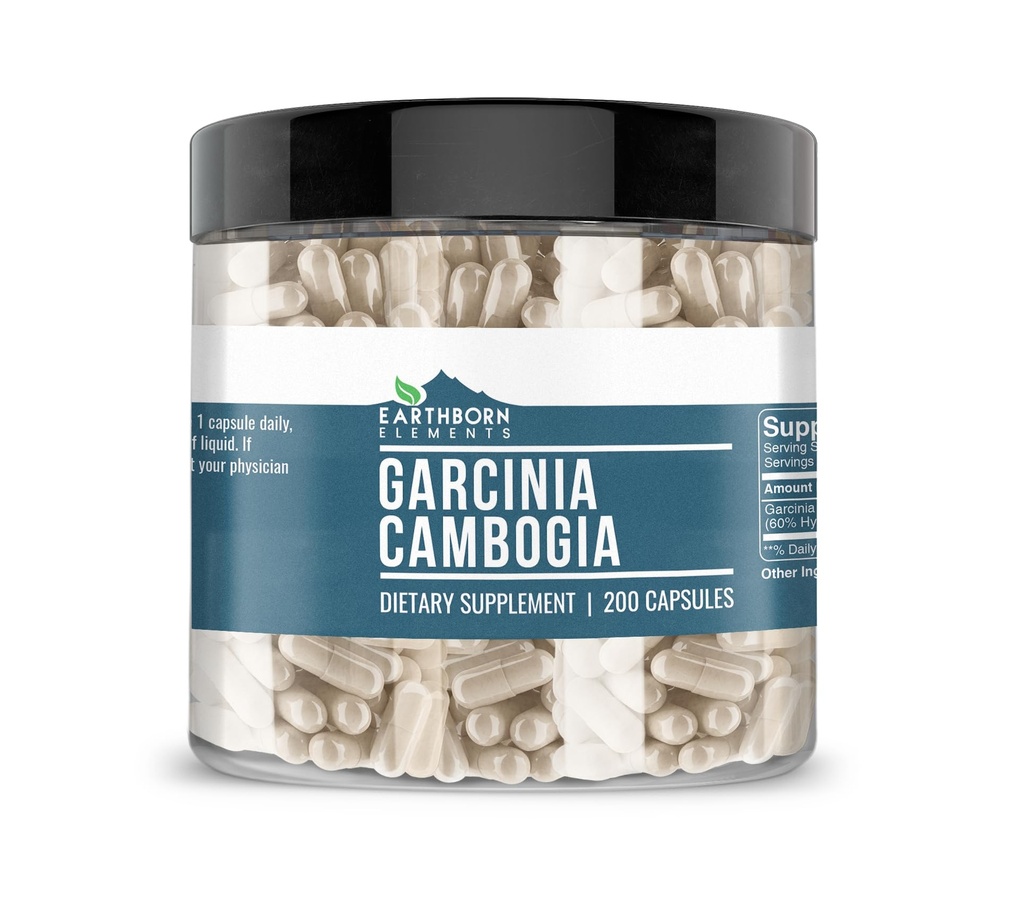 Earthborn Elements Garcinia Cambogia 200 קפסולות, Pure & Undiluted, ללא תוספת