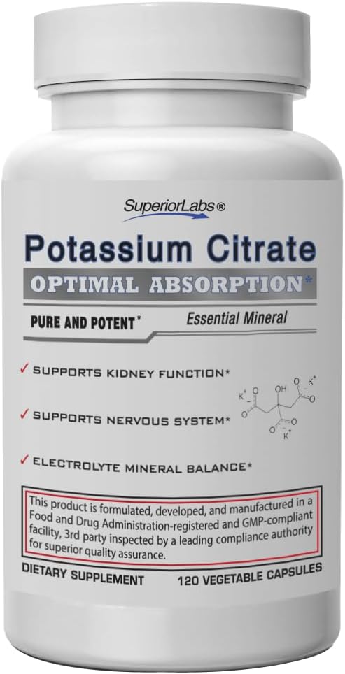 Top Labs Potassium Citrate 100 מ"ג, Pure non-GMO Electrolyte מינרלים, Additive-Free, Kidney Stone & pH תמיכה, כאבי Cramp הקלה, Heart & Nerve פונקציונלי, Alkalizing Balance, 120 Veg Capss