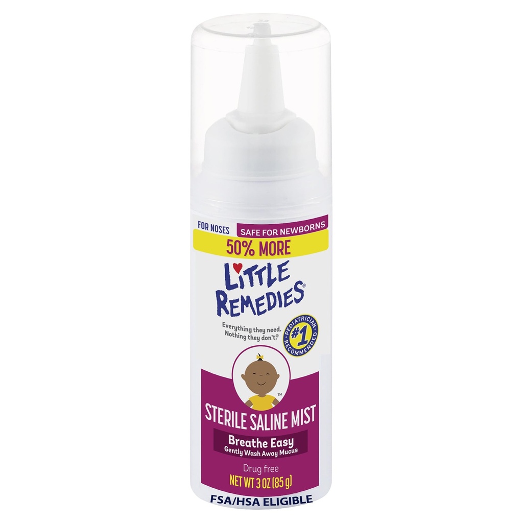Little Remedies Sterile Saline Nasal Mist, בטוח לתינוקות, 3 oz