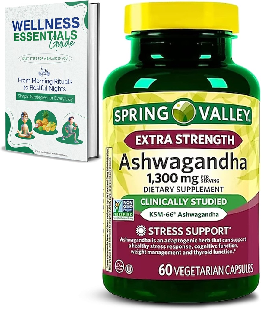 כוח נוסף Ashwagandha 1300 מ"ג, 60 קפסולות צמחוניות - Stress & Cognitive Support - Holistic WellBeing, Soy Free, Gluten Free & Lactose חינם