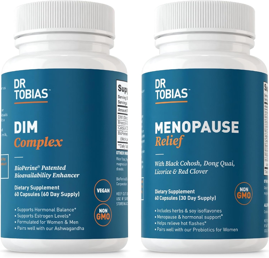 Dr. Tobias Menopause הקלה ו DIM Complex - תמיכה הורמוניאלזון ו- Menopausal Comfort, Non-GMO
