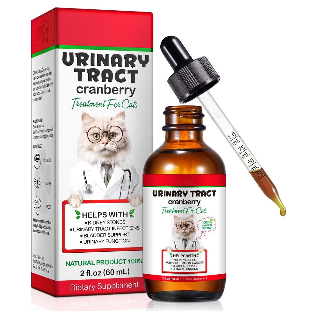 Urinary Tract for Cats, Natural Cat Urinary Tract Treatment Drops Supports Bladder, Kidney Stone, Cat UTI, Cranberry Kidney Bladder תמיכה תוספי מזון - 60 מ"ל / 2.02oz