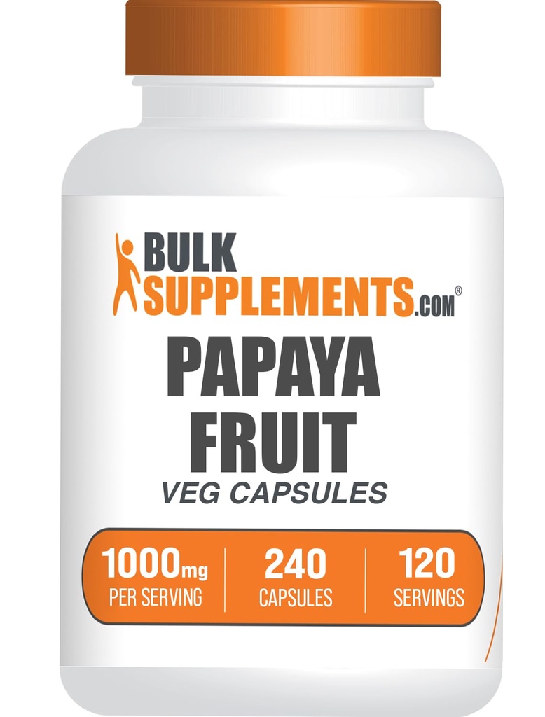 BulkSupplements.com Papaya Fruit Extract Capsules - from Carica Papaya, Herbal Supplement - Gluten Free, 1000mg, 2 Capsules per Serving, 240 Count (Pack of 1)
