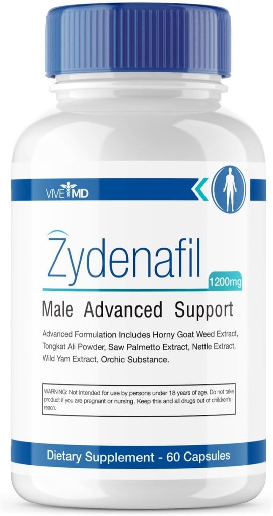 VIVE MD Zydenafil גלולות עבור גברים מתקדמים פורמולה - Zydenafil זכר גלולות - Zydenafil 1200 מ"ג עבור כוח מקסימלי עם טונגקט עלי, Saw Palmetto, Hory Goat Weed ביקורות (60 קפסולות)