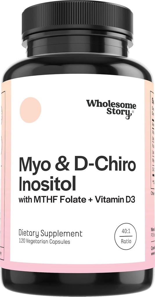 M-y-o in-os-itol & D-Chiro Inositol קפסולות עם MTHF, Folate, ויטמין D) תמיכה פונקציונליות שחלות, איזון הורמונלי ורמות Homocysteine | פריון עבור נשים | 40:1 Ratio Ratio