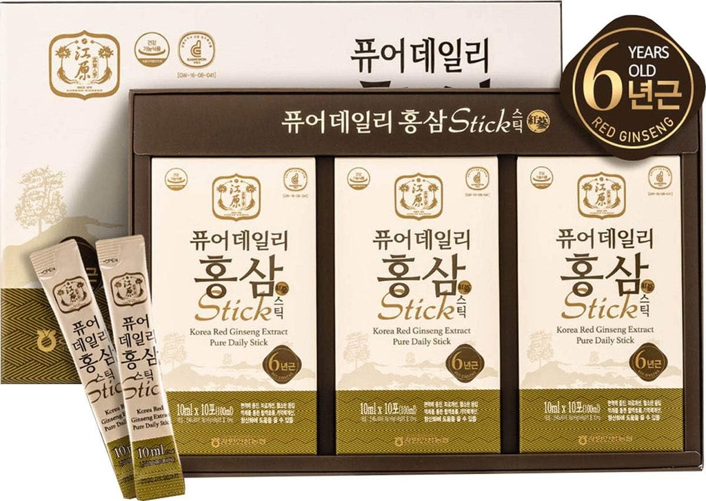 Gangwoninsam) קוריאני Red גינזנג לחלץ Pure Daily Stick 30 Count - מכיל 6 שנים קוריאני Red גינזנג לחלץ, מזון קוריאני, באופן אישי ארוז, 0.35 fld (10 מ"ל), 3 X 10Count Box