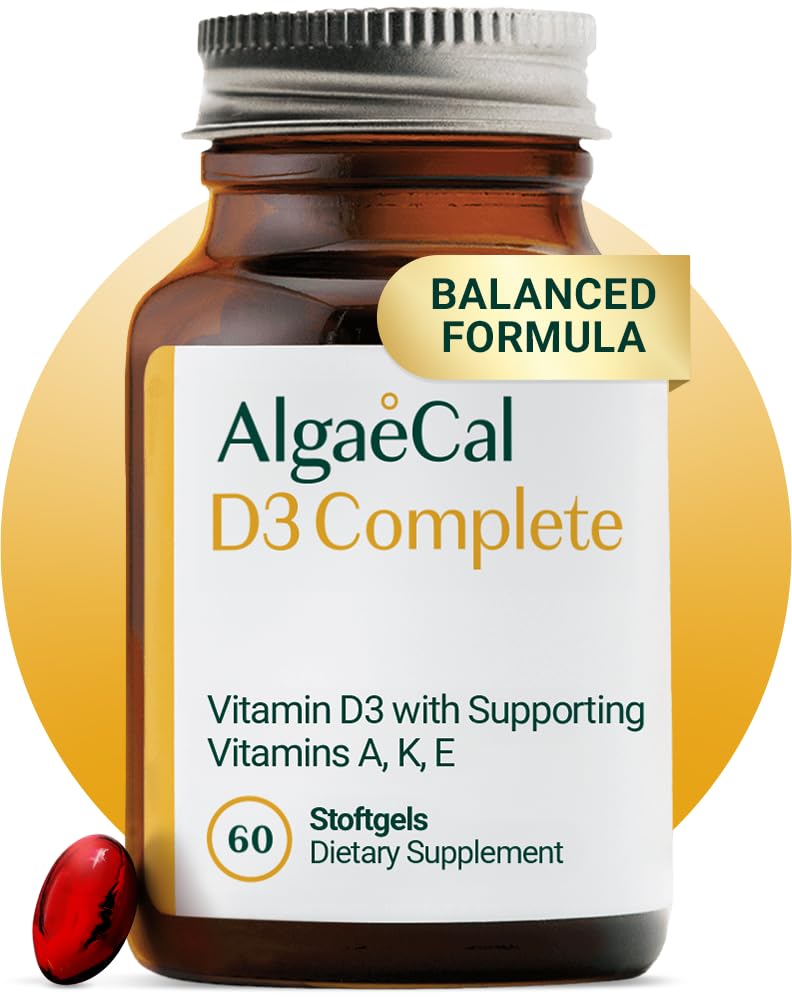 ALGAECAL D3 Complete - Enhanced Immune Support & Bone Health with D3 K2, A, & E - Whole Body Wellness & Bone Strength, 60 softgels (1 Pack)