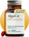 ALGAECAL 4in-1 ויטמין D3 K2 שלם - תוסף ויטמין ADK, שיפור בריאות החיסון ועצם עם D3 K2, A, & E - Whole Body ועצמות העצם, 60 Easy-Swallow Softgels, Made in USA