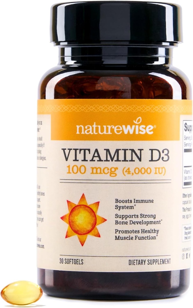 NatureWise ויטמין D3 4000iu (100 mcg) אספקת 30 יום לתמיכה בחיסון, תפקוד שרירים בריא, בריאות העצם - non-GMO, Gluten חינם ב שמן זית אקסטרה אורגני (Mini Softgel), 30 הרוזן
