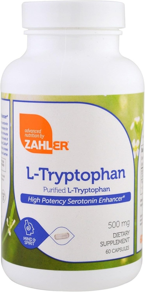Zahler L-Tryptophan 500 מ"ג - תוספי L Tryptophan - High-Potency Amino Acid for Serotonin ו- Balanced Mood Support - Vegetarian-ידידותי, כשר, non-GMO וגלוטן חינם (60 קפסולות)