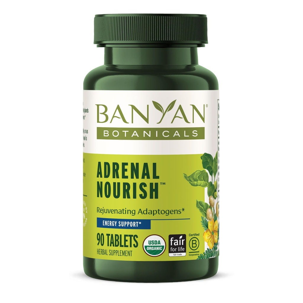 Banyan הבוטנים Adrenal Nourish - תוספי הסתגלות אורגני - תמיכה אדרנלית לאנרגיה טבעית עם אורגני אשוגנדה, Gokshura & Guduchi * - 90 טבליות - Non-GMO, מקור סביר, טבעוני טבעוני