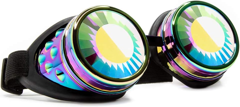 GloFX Polychrome Wormhole Kaleidoscope Goggles - פסטיבל Rave תלבושות Cosplay Prism EDM 3D Welding גותית Goggles