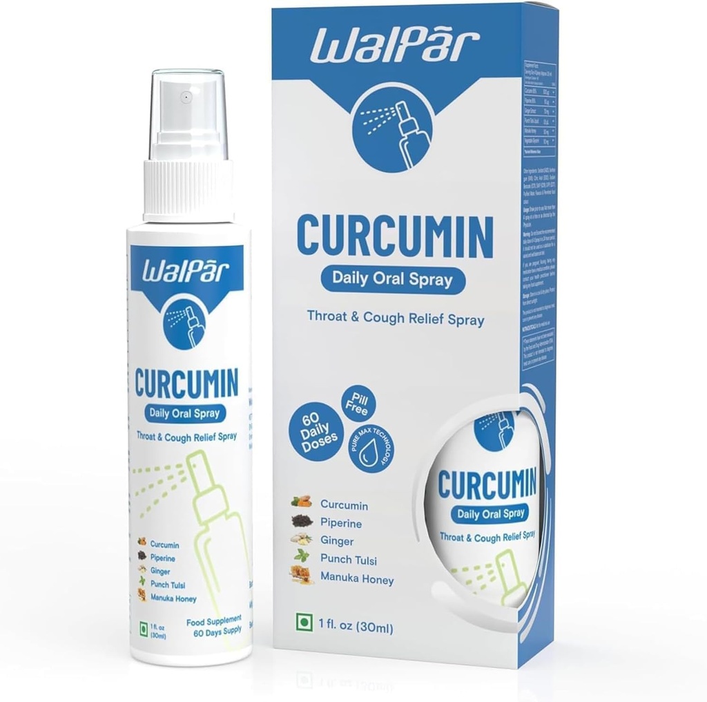 Curcumin Oral Spray - תערובת טבעית עם Curcumin, פיפרין, תמצית ג'ינג'ר, Punch Tulsi, ו Manuka דבש | 30 מ"ל 1 fl. oz | 60 ימים אספקה