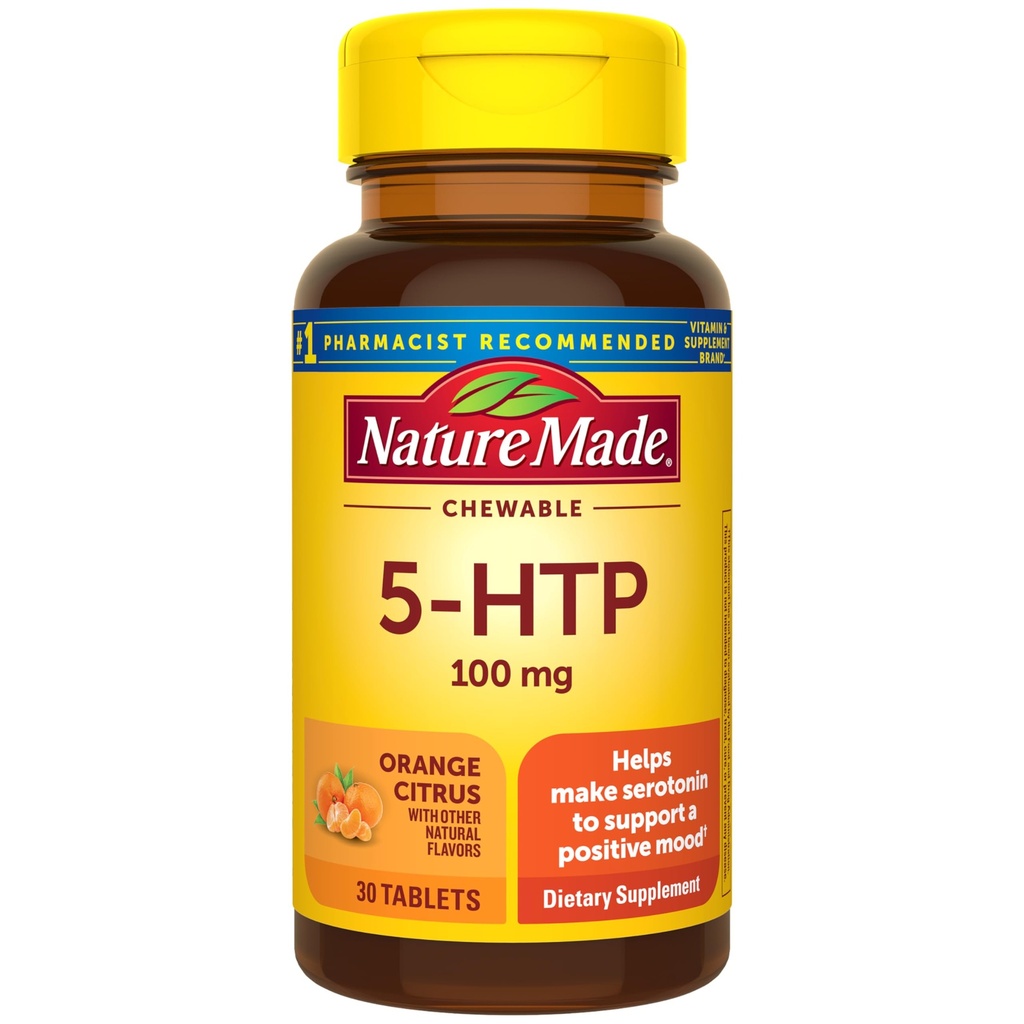 הטבע עשה Chewable 5HTP 100mg, 5-HTP Mood תמיכה תוסף, 30 5 טבליות HTP Chewable, 30 יום אספקה