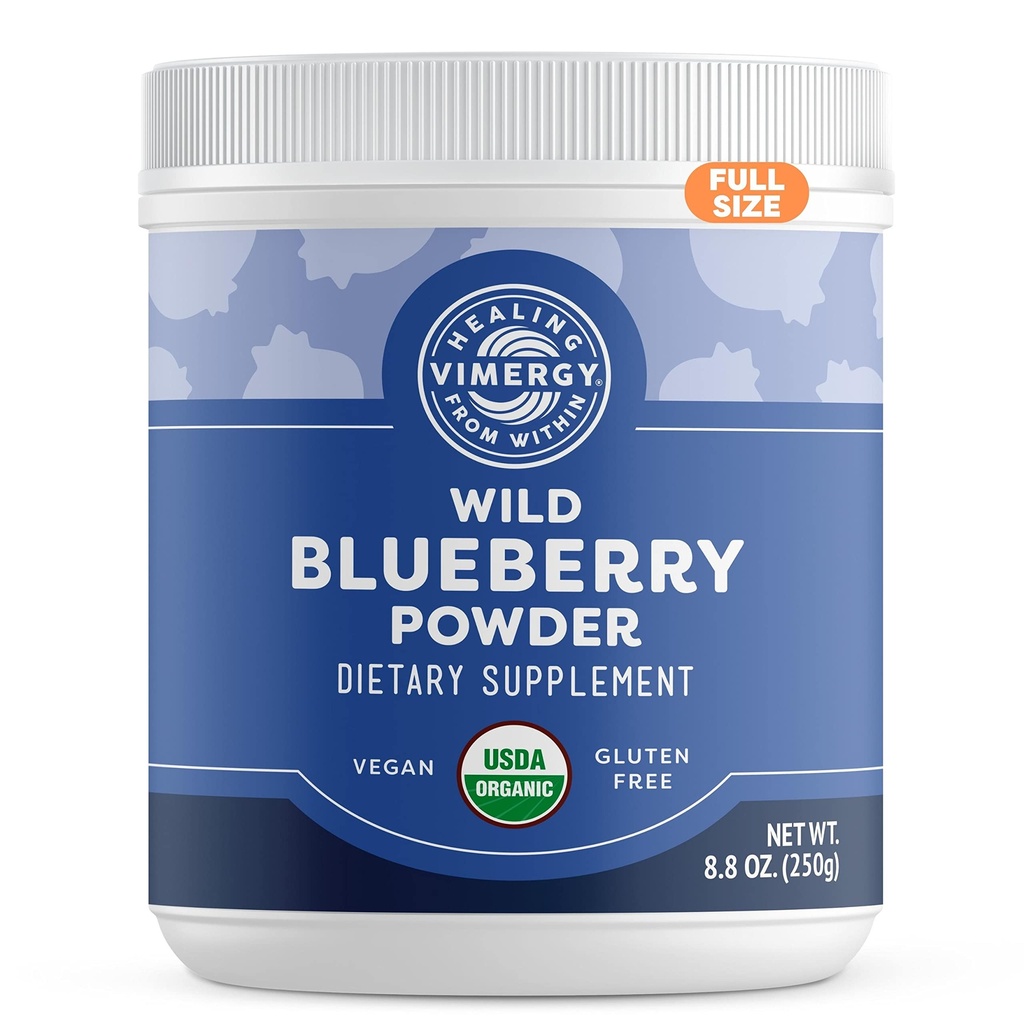 אבקת Vimergy Wild Blueberry - Protects Brain Health * - תומך Cardiovascular function * - אורגני, טבעוני וגלוטן חינם - גודל קבוע 250g