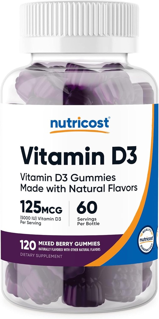 ויטמין D3 Gummies 5,000 IU (125mcg), חניכיים 120 - מעורב ברי פלפורד, 60 משרתים