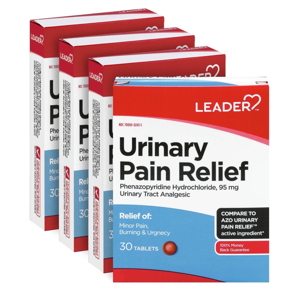 LEAD Urinary Pain הקלה מקסימלית כוח, הקלה מהירה של כאב UTI, Burning & Urgency, Urinary Tract זיהום הקלה, Phenazopyridine hydrochloride 95 מ"ג, 30 טבליות, 4Packack