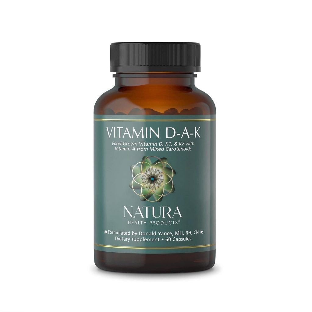 Natura Health Products D-A-K (ADK) - D3 5000 IU, K2 50 mcg, K1 550 mcg & ויטמין A 1000 IU - Bone, Heart & Immune Support - Fat-Soluble Calcium Metabolism - 60 קפסולות צמחוניות