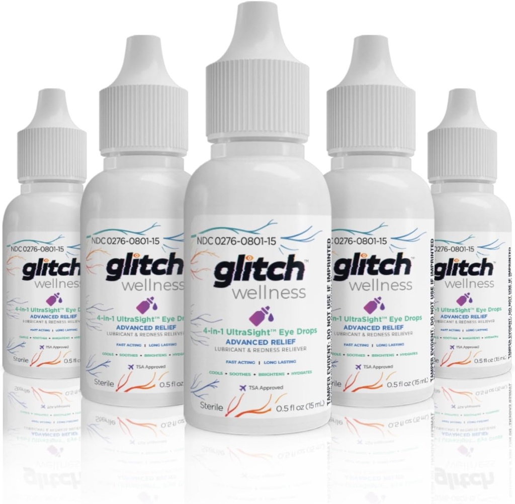 גליץ UltraSight Eye טיפות לעיניים יבשות 15mL - 4 ב 1 מתקדם הקלה יבש טיפות עיניים - כל היום נוח עם הידרה, ברייטרינג, קירור - ביעילות Soothes Irritation & יבשה (5)