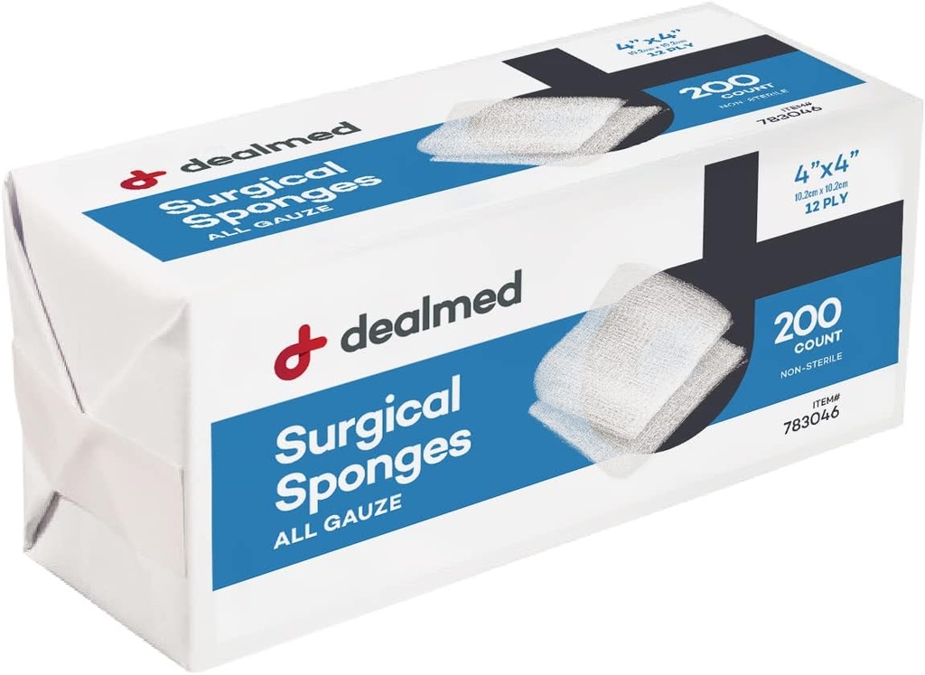 4 " x 4" ספירות כירורגיות, 12-Ply, Absorbent Woven Gauze Pads, Non-Sterile Wound Care for First Aid Kit and Medical מתקנים, 200 Count (Pack of 1)