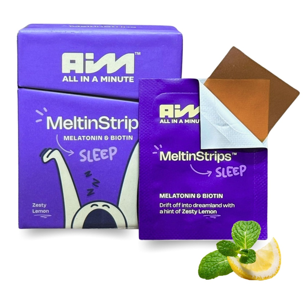 MeltinStripsTM Fast-Acting Sleep Strips עם 5 מ"ג מלטונין, Biotin, Valan Root, Lemon Balm & Chamomile | Natural Sleep Aid | צמצום שיער נופל | טבעוני, סוכר חינם | Zesty Lemon Flavor 30 Strips