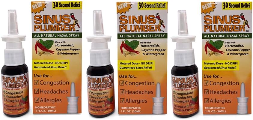 Sinus Plumber 3 Pack - Natural Saline Nasal Spray עם Capsicum Pepper ו Wintergreen