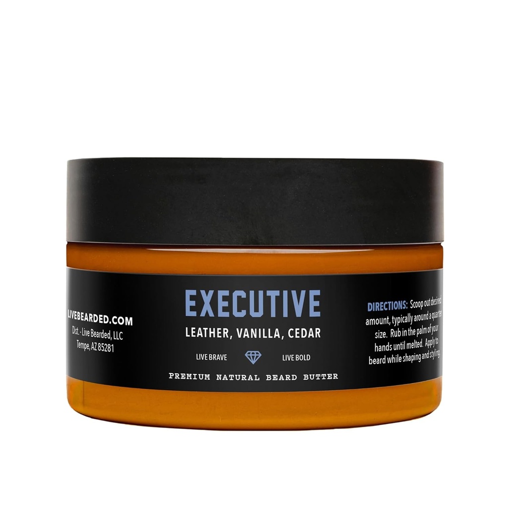 Live Beared Beard Butter 3 fl oz - Made in the USA - All-Natural Leave-in Conditioner ו Softener with Shea | Executive Scent - Cedar, Vanilla
