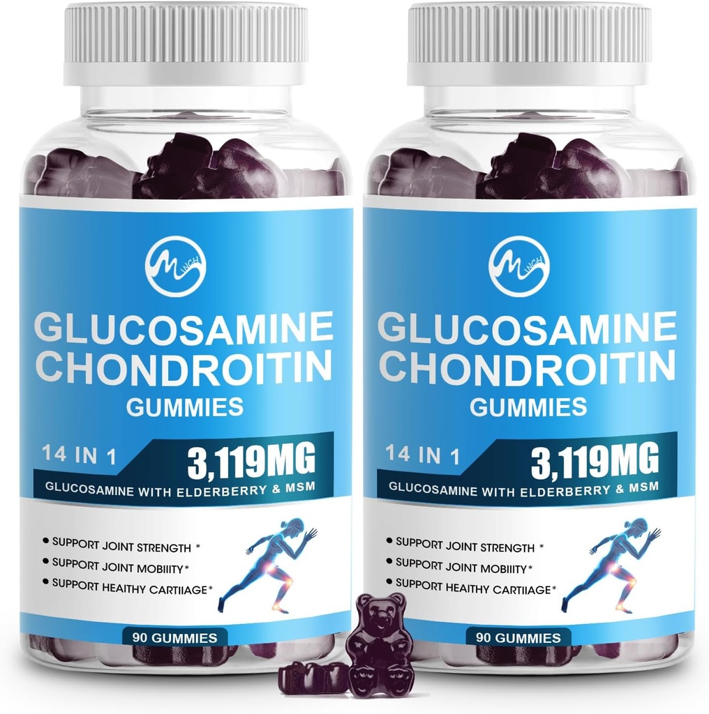 M Inch Glucosamine Chondroitin חניכיים, 1500 Glumgcosamine ו 1000 מ"ג MSM לשרת, תוספת תמיכה משותפת למבוגרים, Elderberry Flavor, 45 משרתים (Pack של 2)