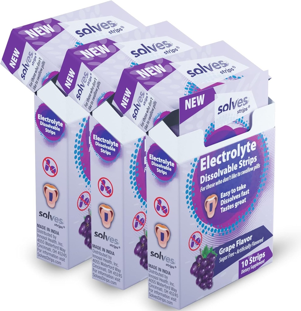 סוללות חלופיות אלקטרוליטיות - סוכר חינם, Grape Burst Flavor, High Potency עבור הידרציה מיידית, מושלם עבור פעילות גופנית חיצונית, 10 Strips ב Portable Single-משרתת Packs