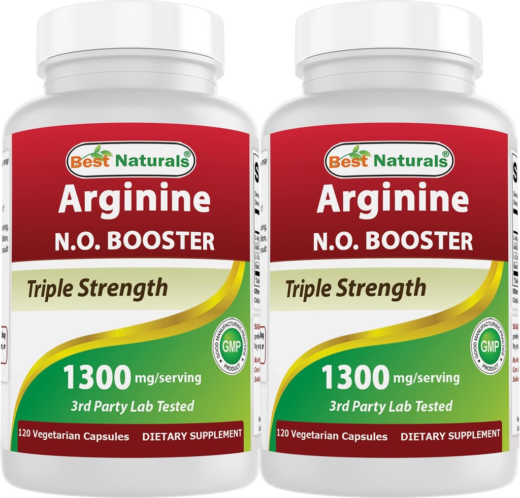 Best Naturals L-Arginine No Booster Triple Power 1300 מ"ג משרת 120 קפסולות Veg (120 Count (Pack of 2))