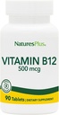 Natures Plus ויטמין B12 (Methylcobalamin) - 500 mcg, 90 טבליות צמחוניות - תמיכה גבוהה תאי דם אדומים - אנרגיה טבעית Booster, מקדם בריאות כוללת - Gluten-Free - 90 משרתים