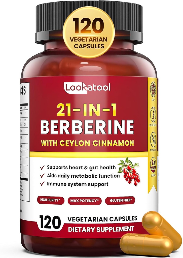 21-in-1 Berberine תוספת עם Ceylon Cinnamon - אורגני Berberine HCL Phytosome, 5X גבוה יותר Absorption עבור Metabolism תמיכה 120 קפסולות