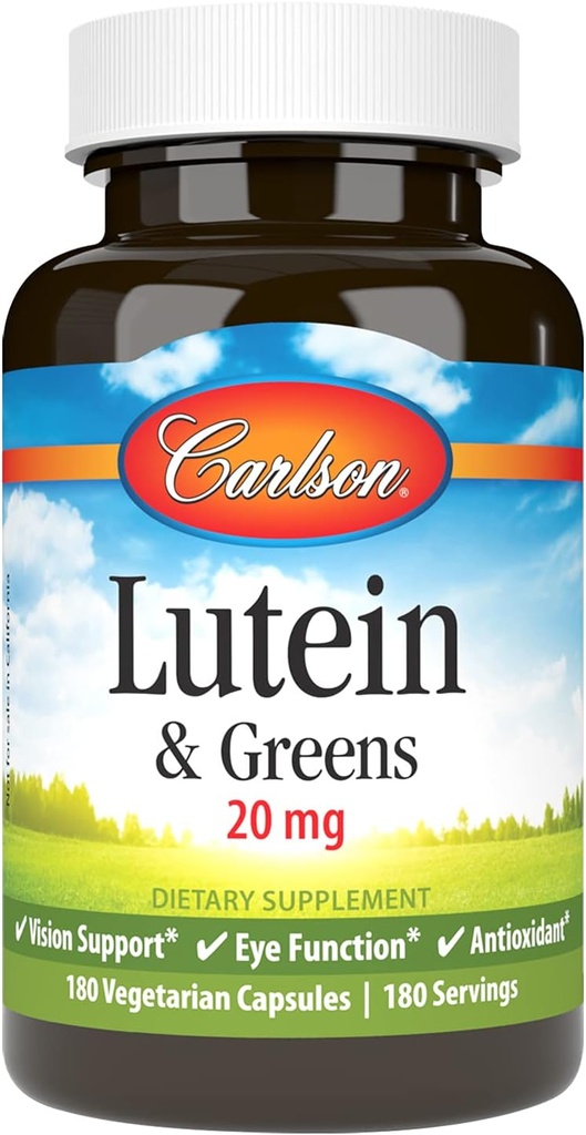 קרלסון - Lutein & Greens, 20 מ"ג, תמיכה בראייה ותפקוד עין, Antioxidant, 180 קפסולות צמחוניות