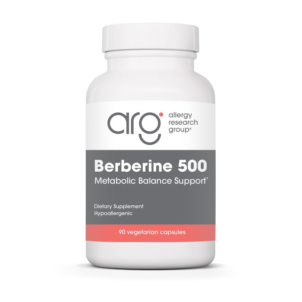 Allergy Research Group Berberine 500 מ"ג תוסף - תמיכה מטאבולית רב-אפידית, תומך צ'ולסטרול בריא, הודית Barberry Root, Hypoallergenic, Vegetarian כמוסות - 90 Counts