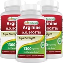 Best Naturals L-Arginine No Booster Triple Power 1300 מ"ג משרת 120 קפסולות Veg (120 Count (Pack of 3)