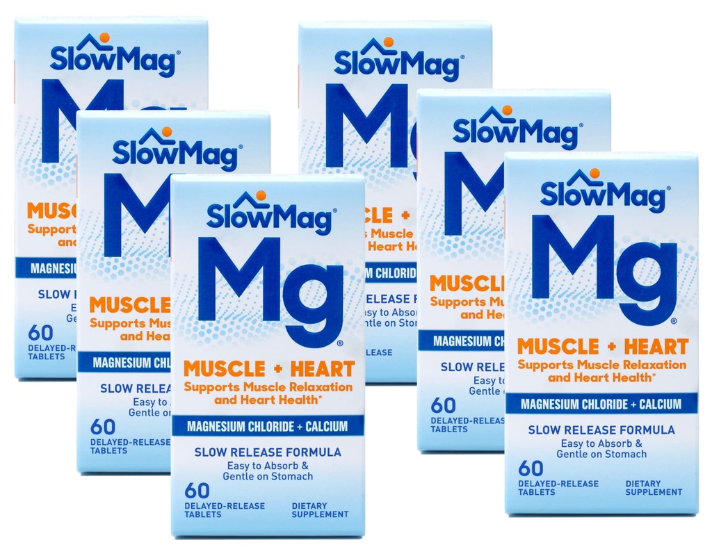 Slow-Mag Slow-Mag Magnesium Chloride עם Calcium, 60 טבליות Pack של 6