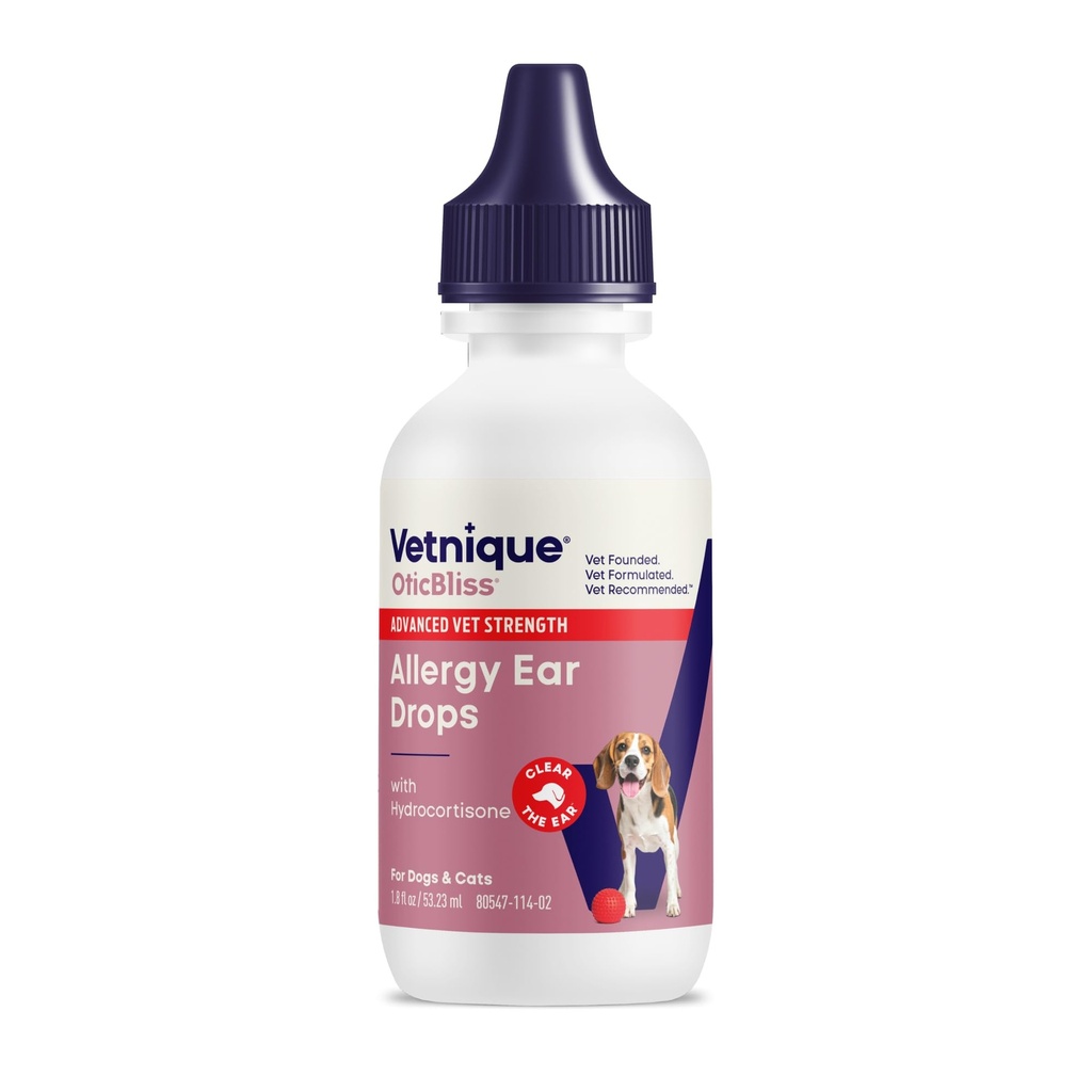 Vetnique Oticblis Medicated Cat & Dogאוזן ניקוי טיפות - טיפול בדלקת אוזניים עם 1% hydrocortisone כדי Soothe Itching, Redness & Swelling - Vet המומלצת