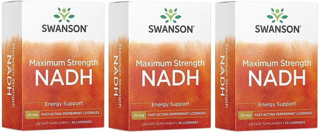 סוונסון כוח מקסימלי NADH - Fast-Acting Peppermint Lozenges כדי לקדם את בריאות המוח ותמיכה אנרגיה - ויטמין B3 Coenzyme כדי לעזור להילחם Fatigue - (30 טבליות, 20 מ"ג כל אחד) 3 Pack