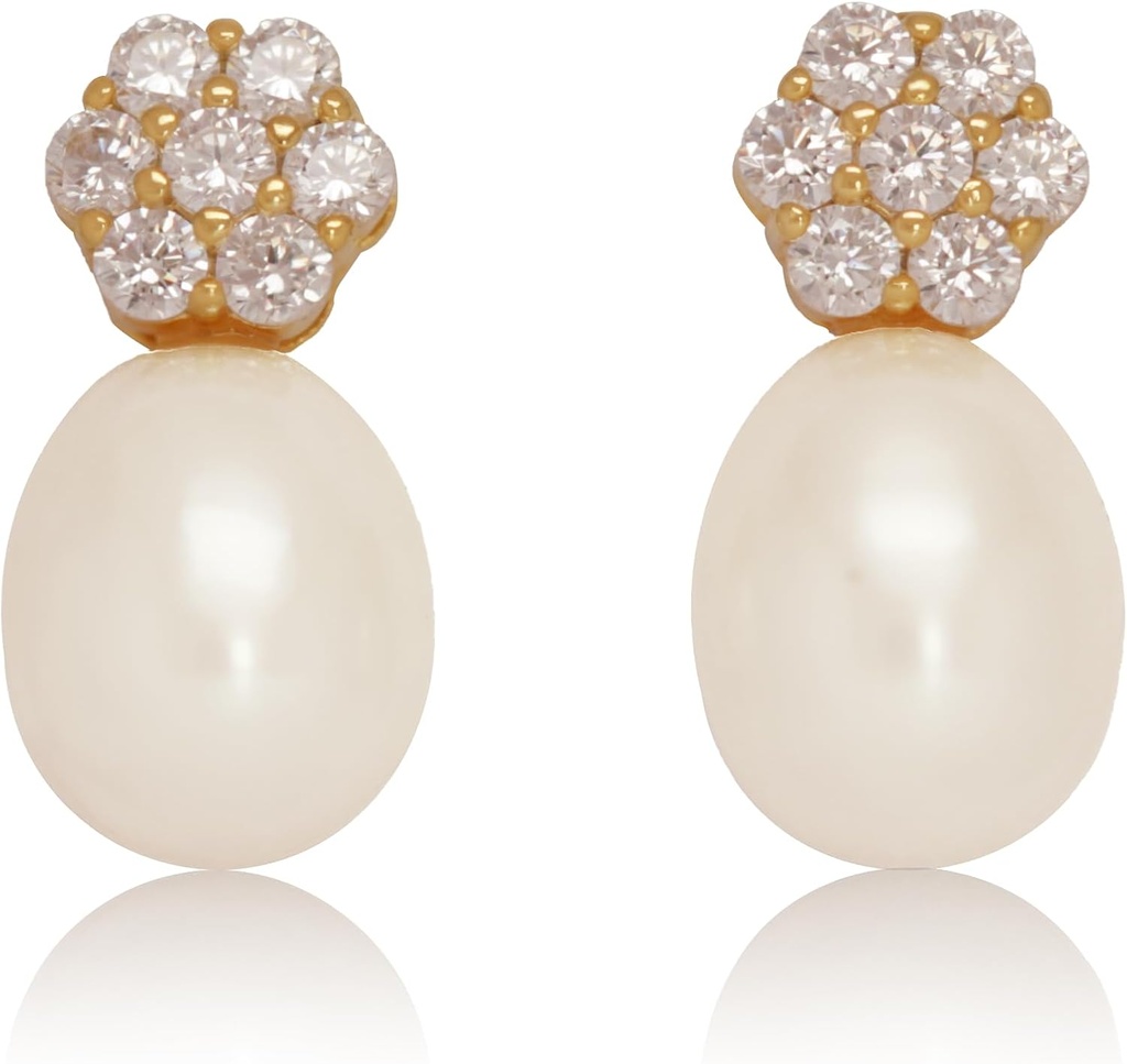 18K זהב פלט סטרלינג Silver Stud Pink Cultured Pearl Drop Earrings